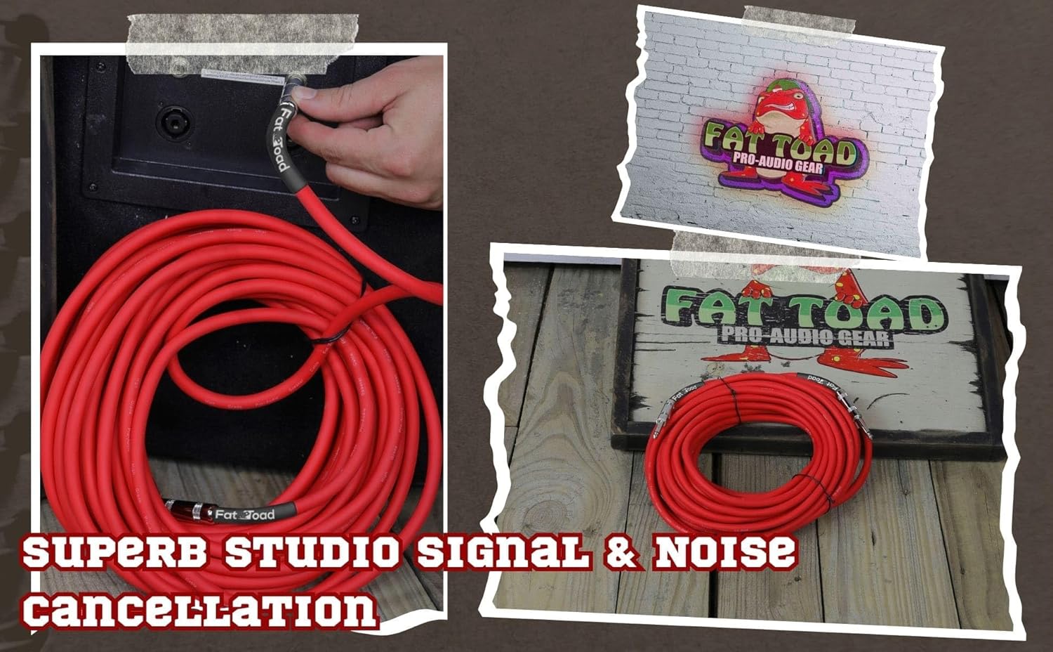 Fat Toad 6 Pack 50ft DJ Speaker Cables (Red-Flexpro Series) – 1/4 Inch TS 12 AWG Red Audio Wires for PA System, Amp, Stage Performance, Studio Recording