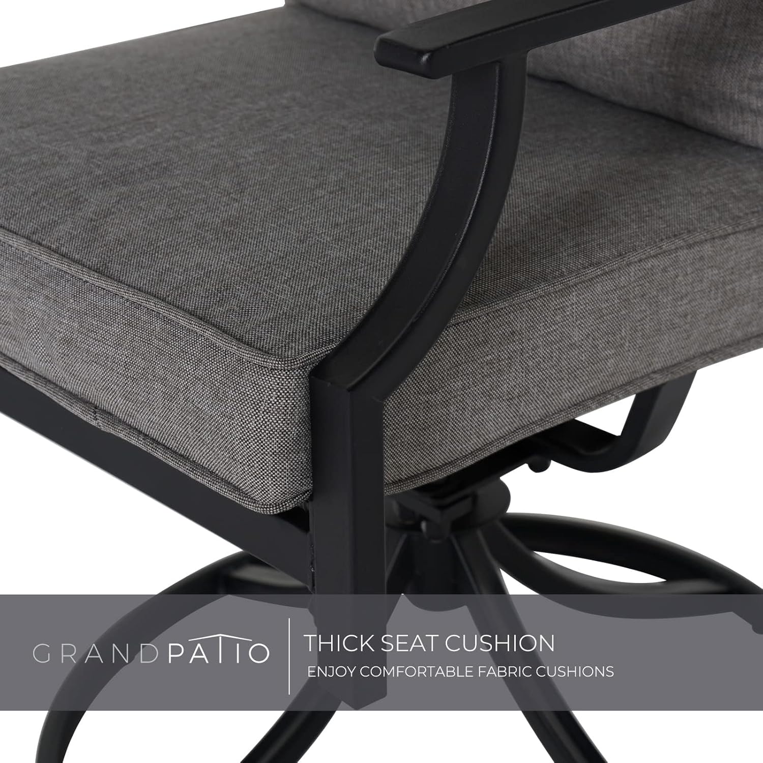 Grand patio 5-Piece Patio Dining Set for 4, E-Coated Outdoor Dining Set 2 PCS Fixed & 2 PCS Swivel Patio Dining Chairs with Olefin Cushions & 1 Brown Square Dining Table with 1.5”Market Umbrella Hole