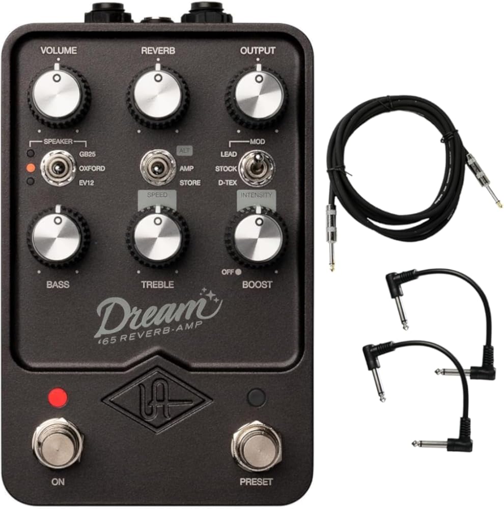 Universal Audio UAFX Dream '65 Reverb Amplifier Pedal - Bundle with Instrument Cable and 2 Patch Cables
