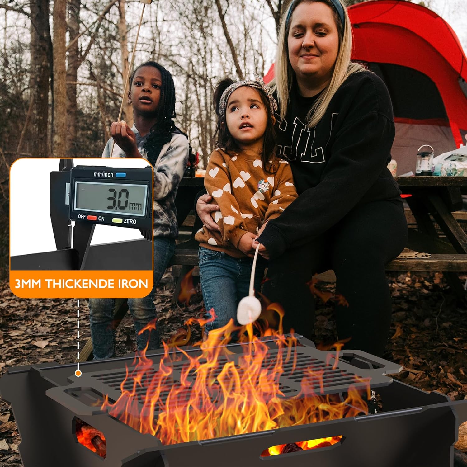 ACCPO Fire Pit 20 inch Outdoor Portable 2 in 1 Wood Burning Fire Pit Heavy Duty Steel Fire Pit for Patio & Backyard Bonfire BBQ Camping Grill Grate (Black)