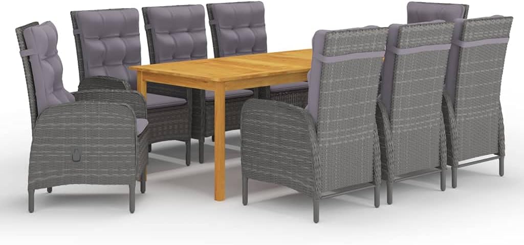 Furniture Sets 9 Piece Patio Dining Set Gray,Acacia Wood Dining Set with Rattan Chairs for Enhanced Outdoor Comfort Garden Conversation Sets