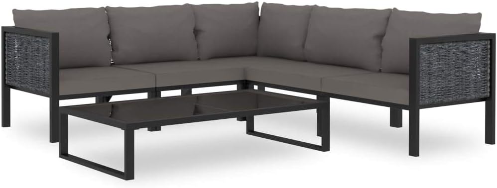 Furniture Sets 6 Piece Patio Lounge Set with Cushions Poly Rattan Anthracite,Elegant Poly Rattan Lounge Set: A Comfortable Oasis for Your Outdoor Space Garden Conversation Sets