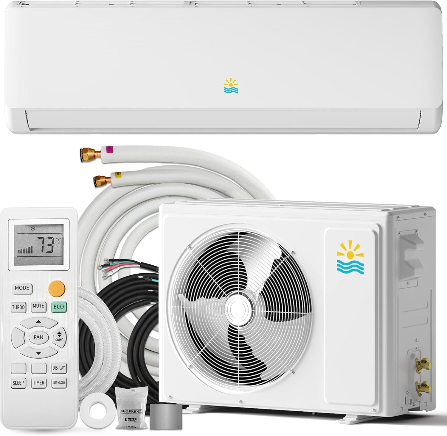 18000 Mini Split AC/Heating System - 19 SEER2 Mini Split AC Unit Inverter Heating and Cooling, 230v Energy Efficient Ductless Air Conditioner Up to 1250sq.ft, 24H Timer, Installation Kit