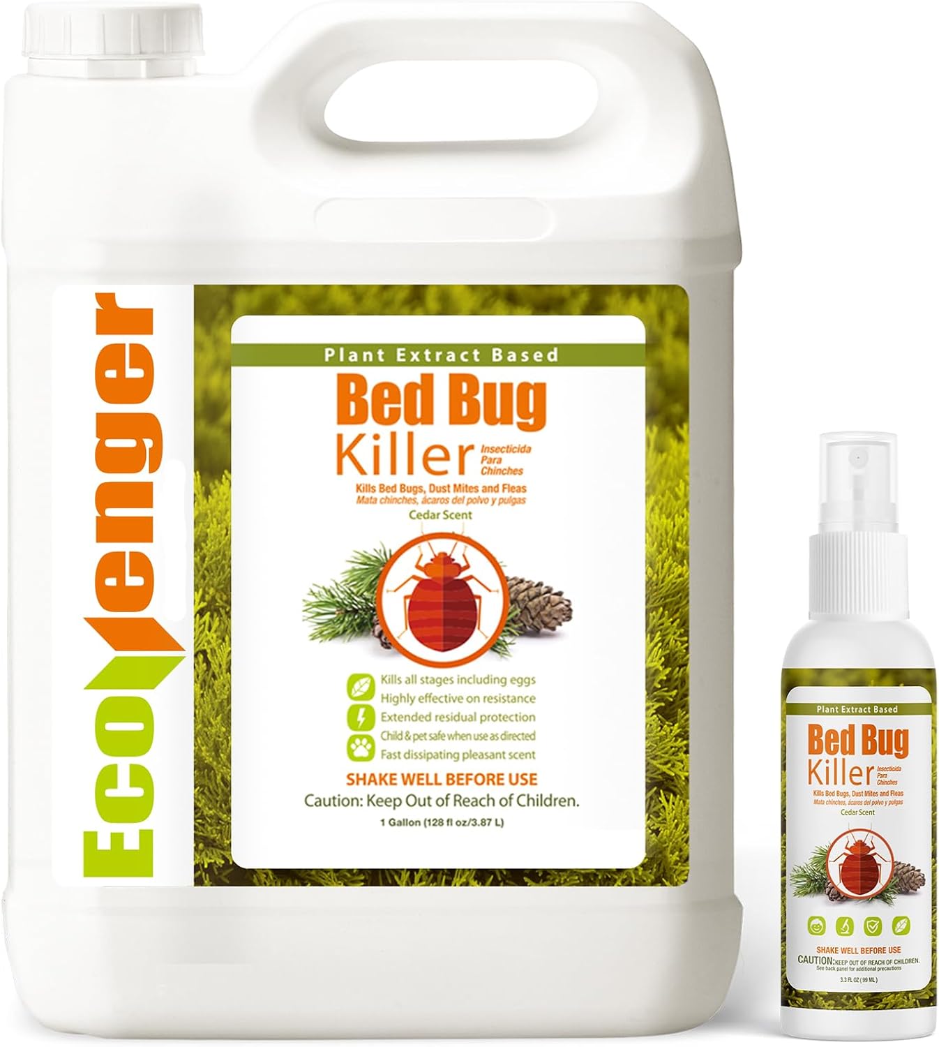 EcoVenger Bed Bug Killer Set – 1 gal +Travel 3oz, 100% Kill, Eggs & Resistant Strains, USDA BIO, Non-Toxic, Safe for Kids & Pets