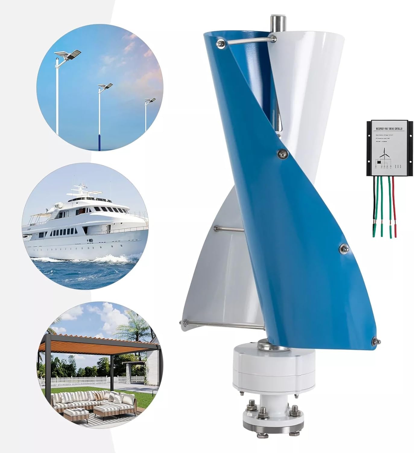 3KW Vertical Axis Wind Turbine Generator Kit, 12V/24V 3-Phase Permanent Magnet Motor, Home Use Wind Power System for Off-Grid Applications(24v)