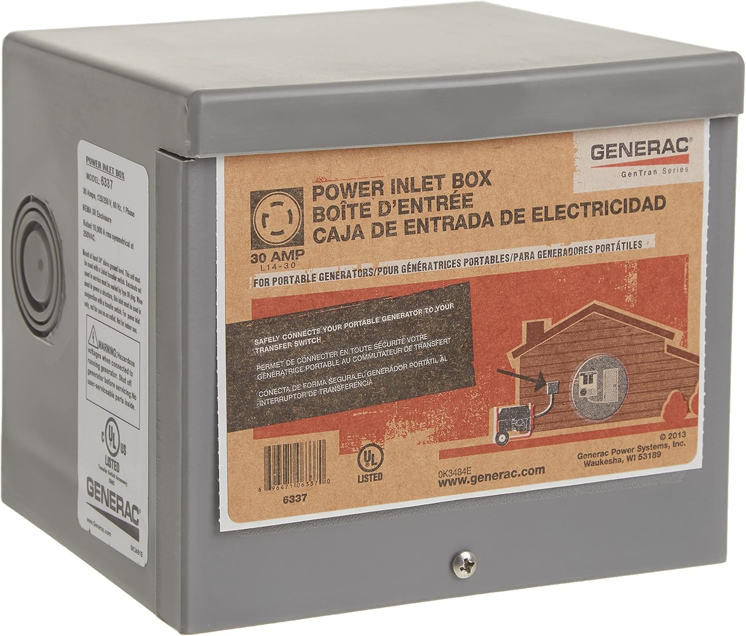 Generac 6337 30-Amp 125/250V Raintight Power Inlet Box - Reliable Outdoor Generator Connection