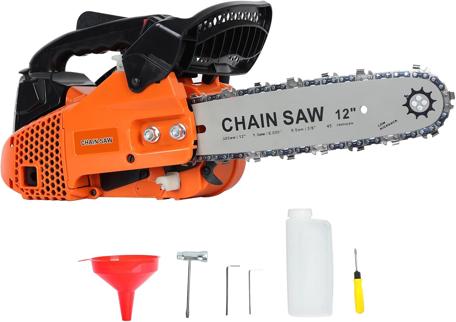 25.4cc Gas Powered Chainsaw 12 Inch Top Handle Chainsaw Cordless Chainsaw Gas Chainsaws, 2-Stroke Portable Chain Saws for Trees Trimming Wood Cutting, Automatic Oiler (Orange)