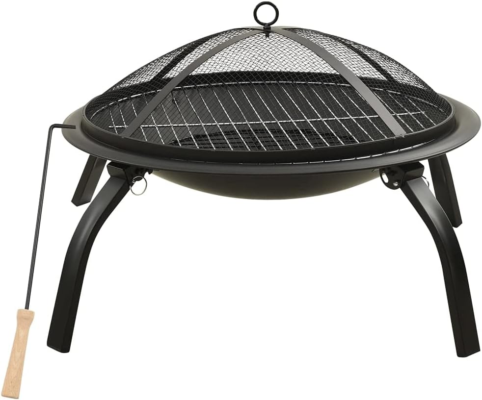 Steel 2-in-1 Fire Pit and BBQ with Cooking Grid, Metal Poker and Mesh Cover, Absorbing and Radiating Heat Outdoor Fire Pit Round Fireplace for Garden Patio 22