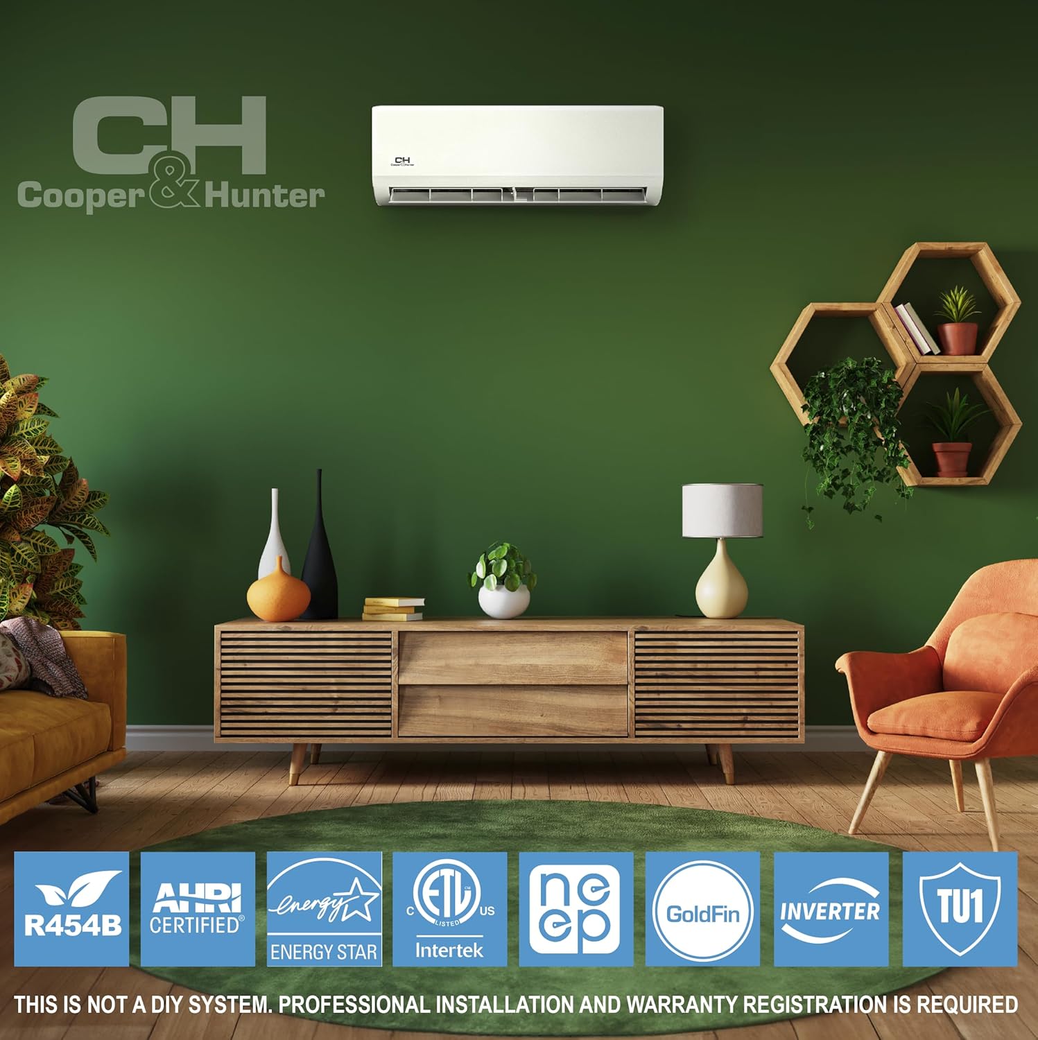 Cooper & Hunter 18,000 BTU 230V Mini Split AC/Heating System, Ductless Wall Mount – 24 SEER2 Inverter – 16FT Installation Kit & Smart Control Included – Pre-Charged