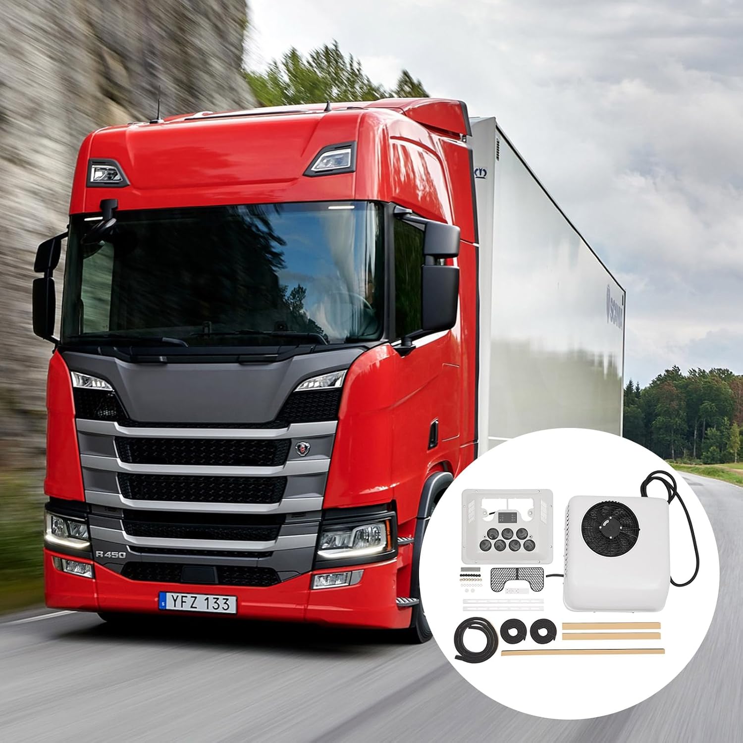 12V RV Air Conditioner, Electric Rooftop AC Unit Fit Motorhome 6000 BTU Heat & Cool Universal Cab Air AC Conditioner Split AC Unit Fits Semi Trucks Bus Caravan