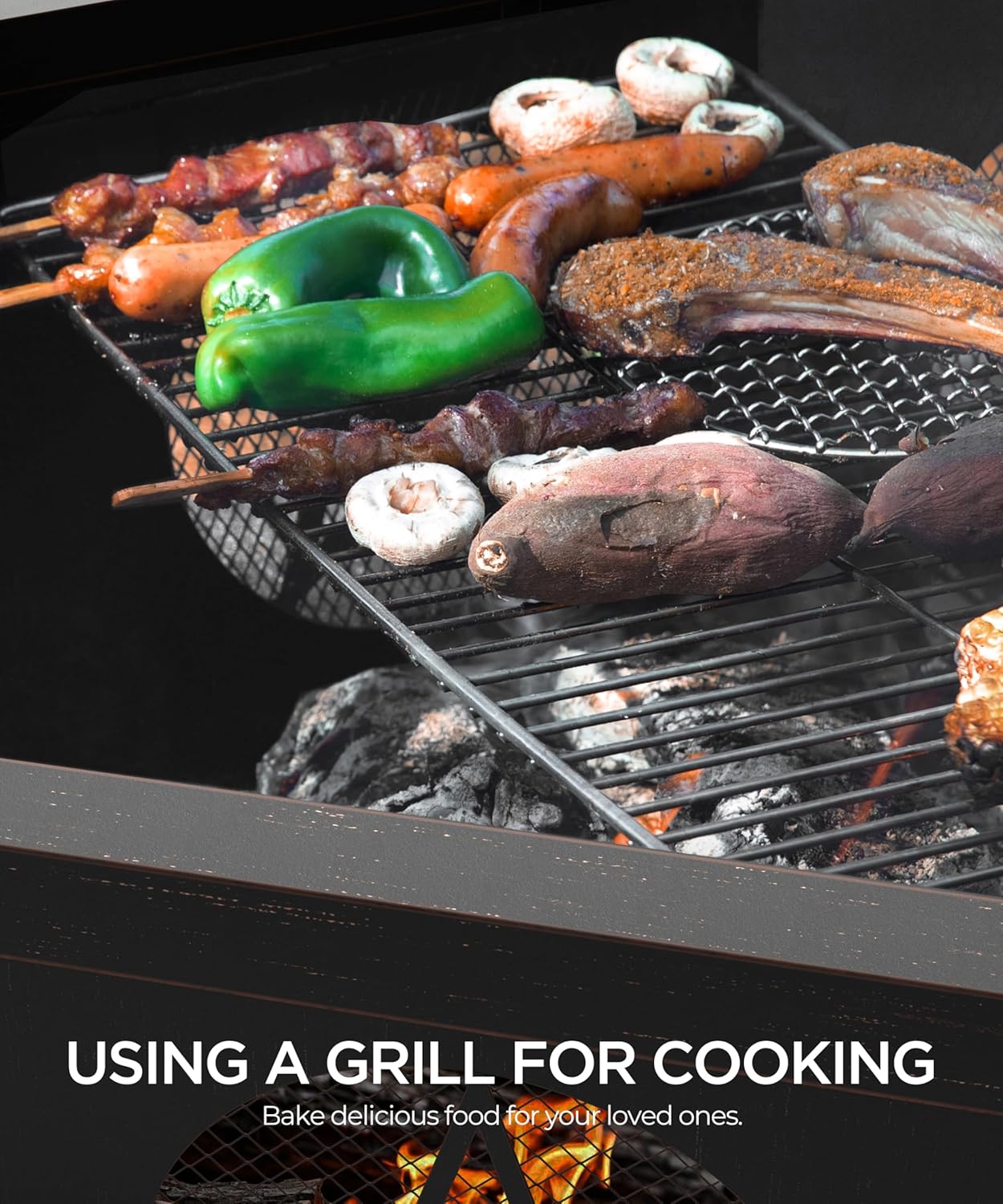 35 inch Fire Pit, Large Firepits for Outside Wood Burning Fire Pits with Cooking Grill, Outdoor Fire Pit Octagonal Heavy Duty Firepit with Poker for Bonfire, Backyard, Patio, Bronze