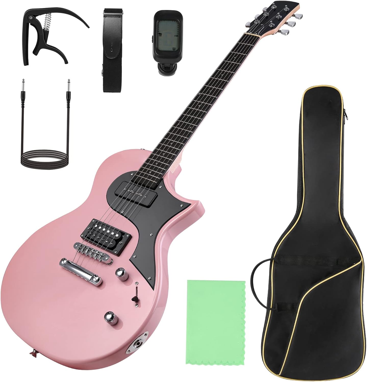 40 Electric Guitar, Solid Body Electric Guitars Kit with Pickup, Gig Bag for Beginner (Pink)