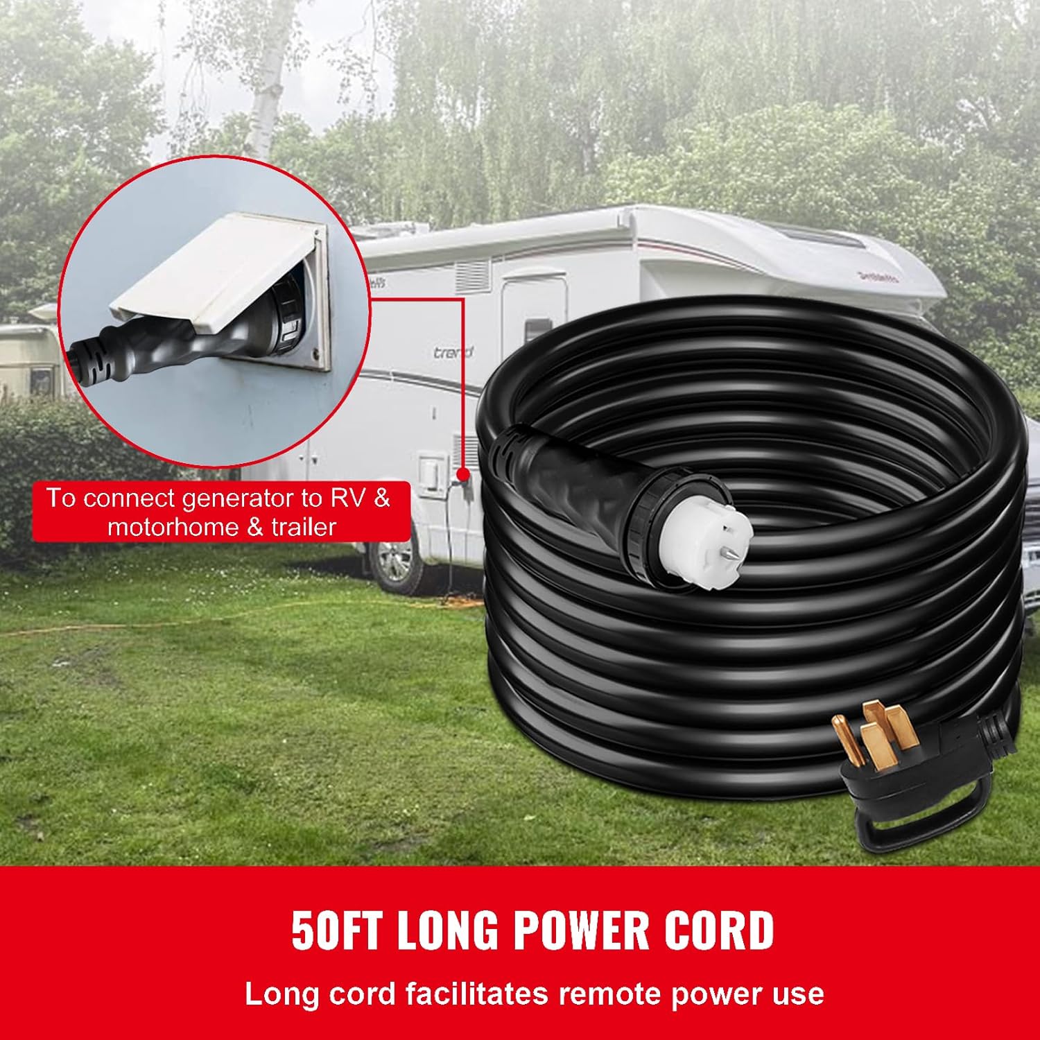 Happybuy 50ft 50 Amp Generator Extension Cable, 125V 250V, with Special Connectors