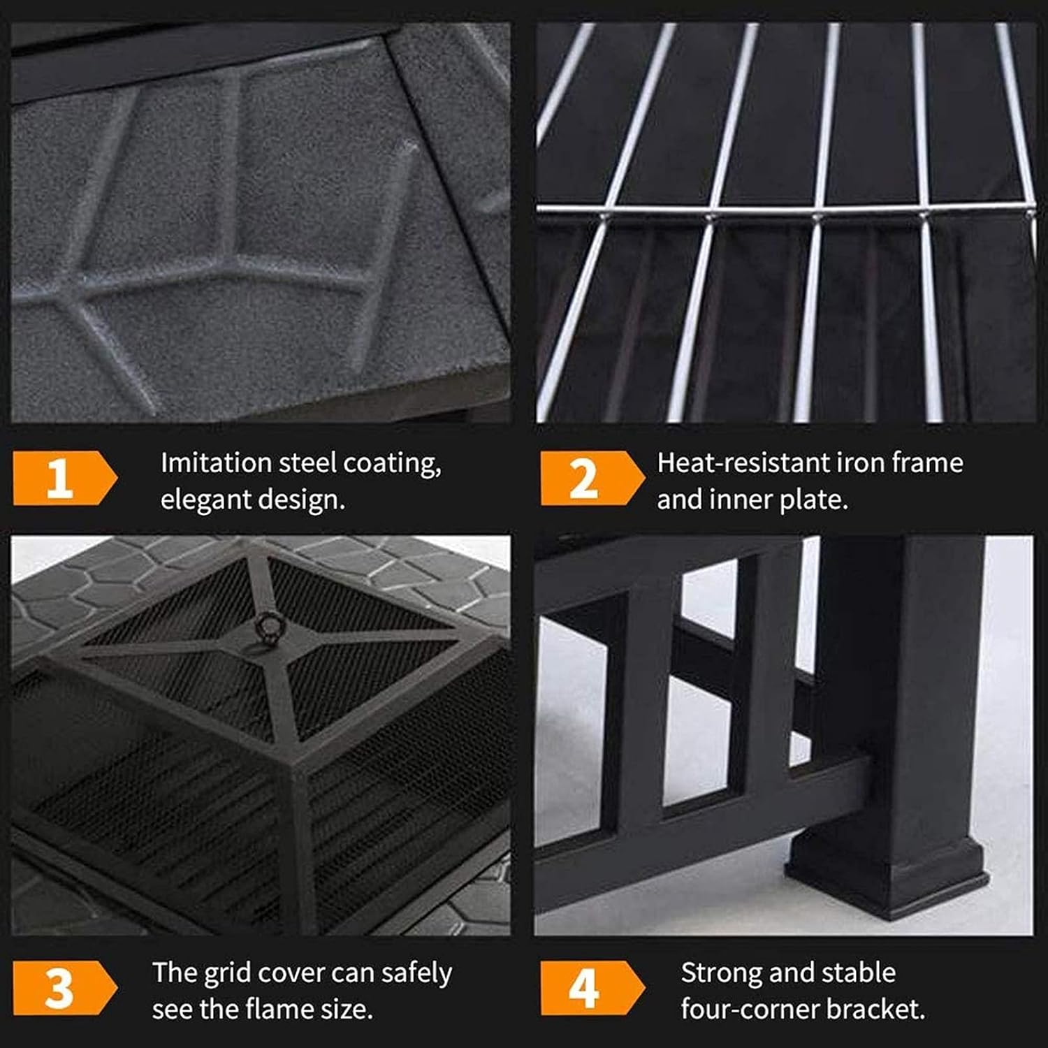 Fire Pit Wood-Burning fire Pit, with Spark Screen, Fireplace Poker, Metal Grille, fire Pit Cover, Outdoor fire Pit Set