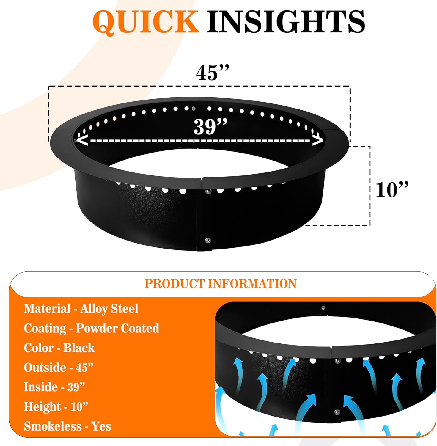 FEBTECH Smokeless Fire Pit Ring Insert 45