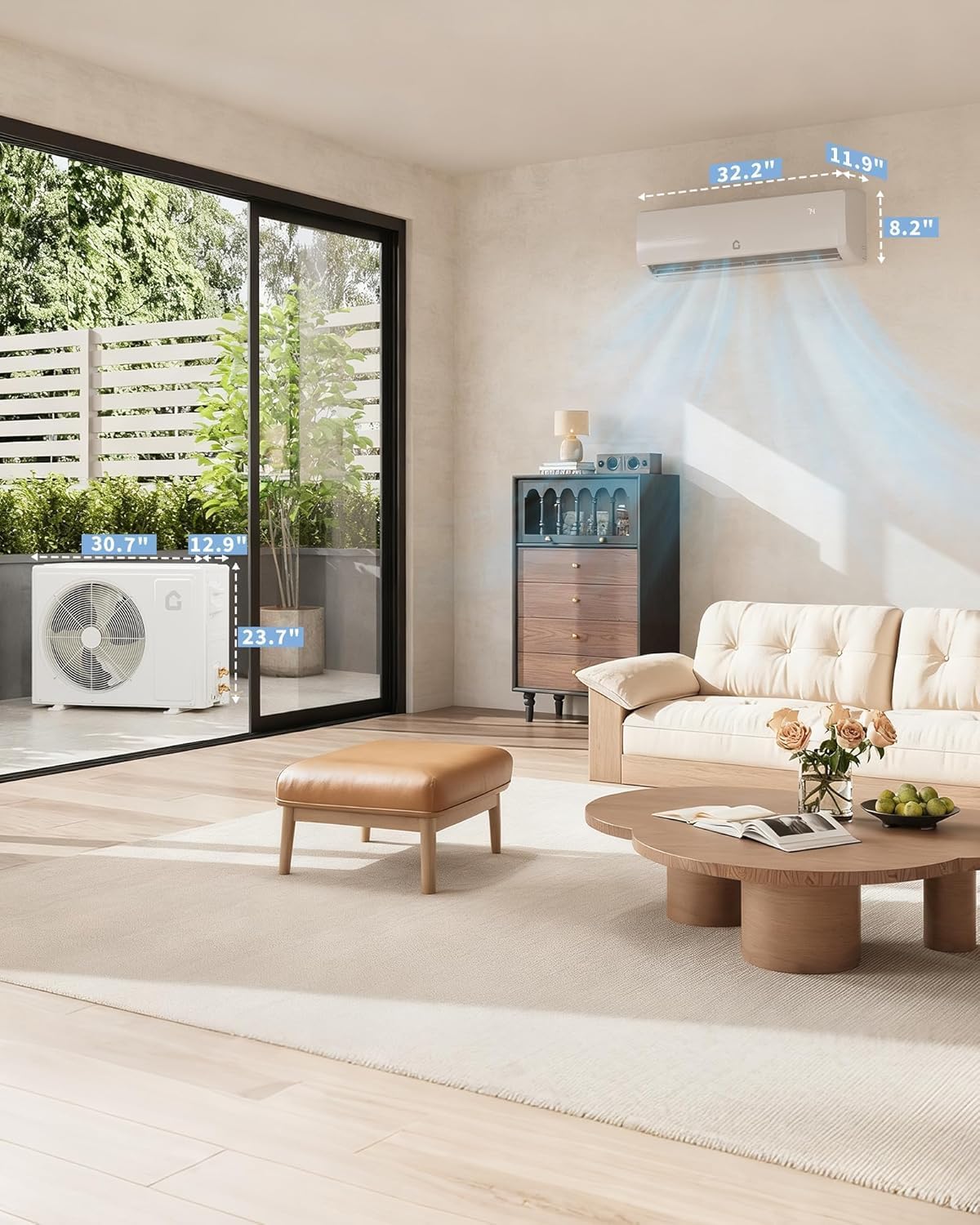 12000 BTU Mini Split AC/Heating System, 19 SEER2 Inverter 6-in-1 Split System Air Conditioners, Ductless Heat Pump Wall Mount AC Unit Cool Up to 750 Sq. Ft, Installation Kits, 115v, Low Noise