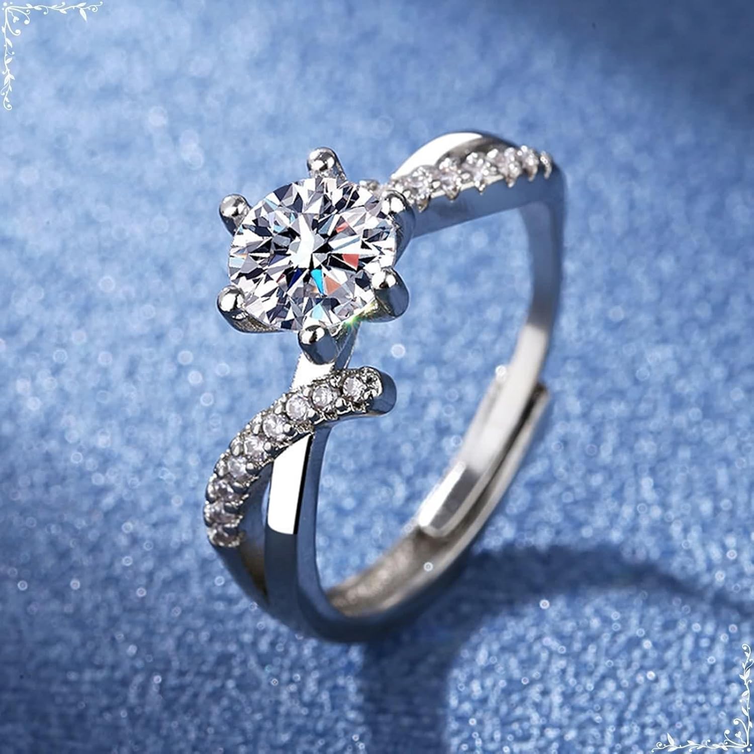 18K White Gold Ring Wedding Band, Woman Rings Moissanite 6 Claws Silver Jewelry for Engagement
