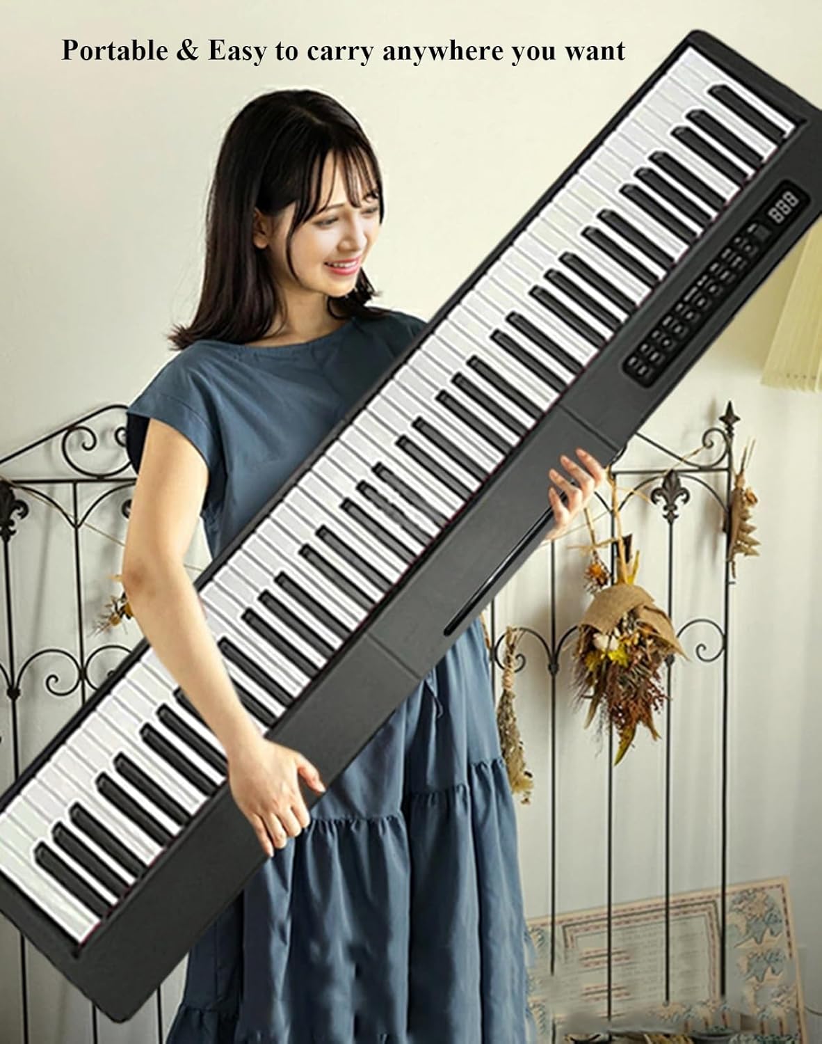 Digital Piano Keyboard Full Size Electric Piano With 88 Velocity-Sensitive Keys, U-Style Stand, Three-Pedal And Music Stand(White)