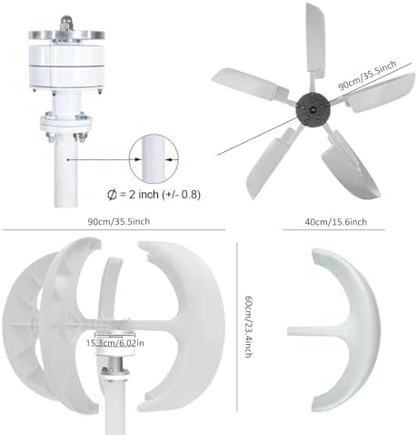 12000W Wind Turbine Generator - 12V/24V/48V/110V/220V, 5 Blade Vertical Wind Generator, 3 Phase AC Permanent Magnet, Complete Wind Turbine Kit with Controller for Hybrid Wind Solar Systems, White