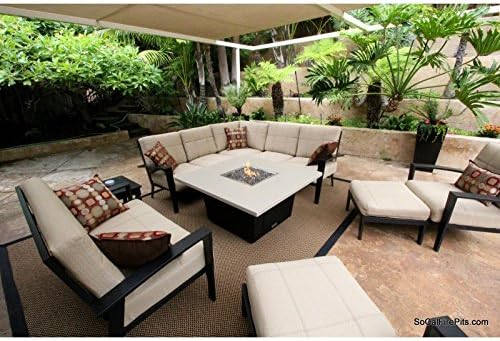 COOKE Parkway Square Fire Pit Table - 44 x 44 - Chat Height - Natural Gas - Brushed Aluminum Top - Grey Texture Powdercoat Base