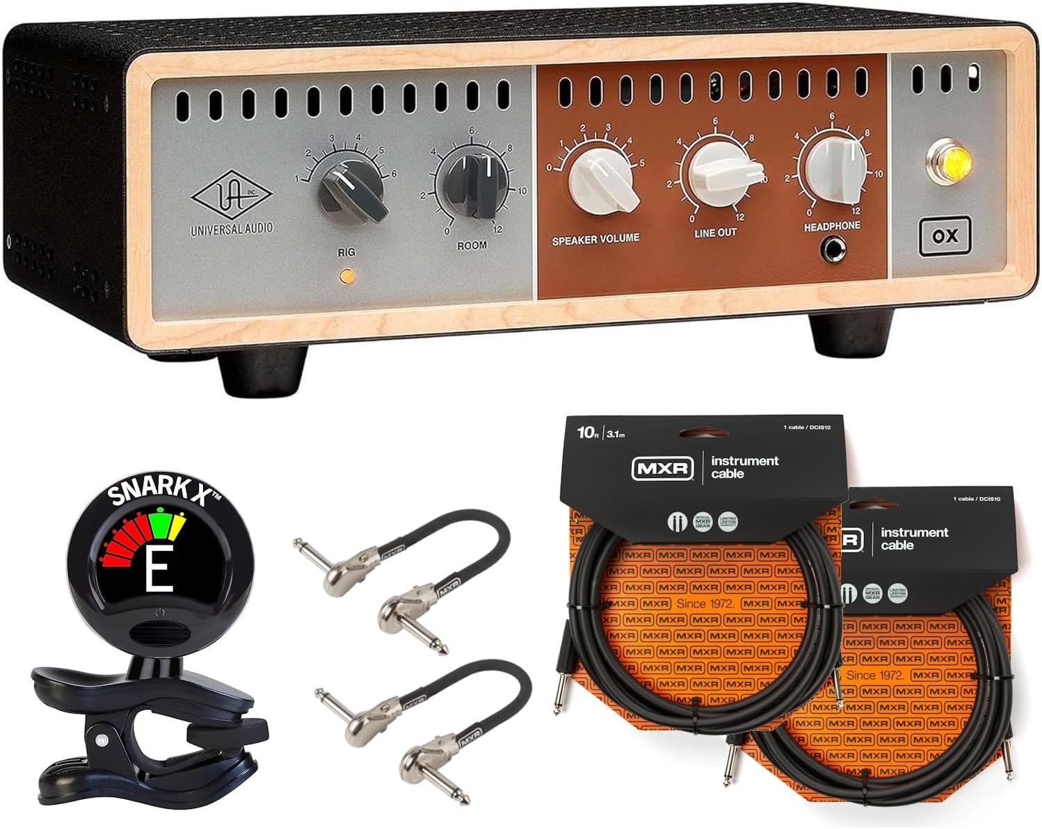 Universal Audio OX Amp Top Box - Bundle with 2 MXR Instrument Cables, 2 MXR Patch Cables and Snark-X Tuner