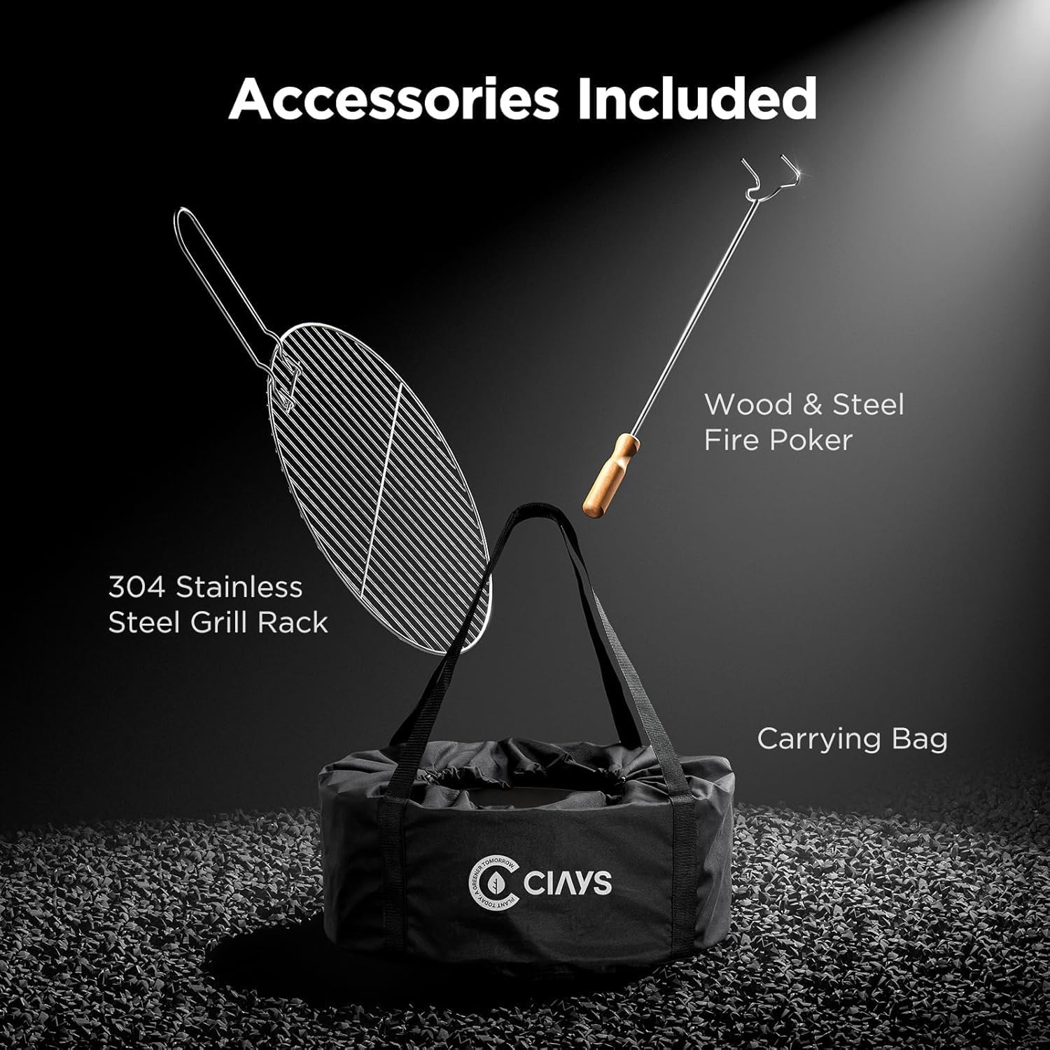 Ciays Smokeless Firepit, 18.5 Inch Fire Pit for Camping with Patented Technology, Portable Fire Pit for Outside with Steel Grill Rack, Fire Poker, and Bag, Easy Setup and Storage, Wood Burning