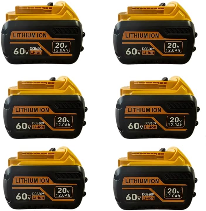 12000mAh Replace for Dewalt 20V 60V Max Battery Compatible with DCB606 DCB609 DCB612 DCB201 DCB200 DCB206 DCB207 Apply to Dewalt Cordless Power Tools (6Pack)