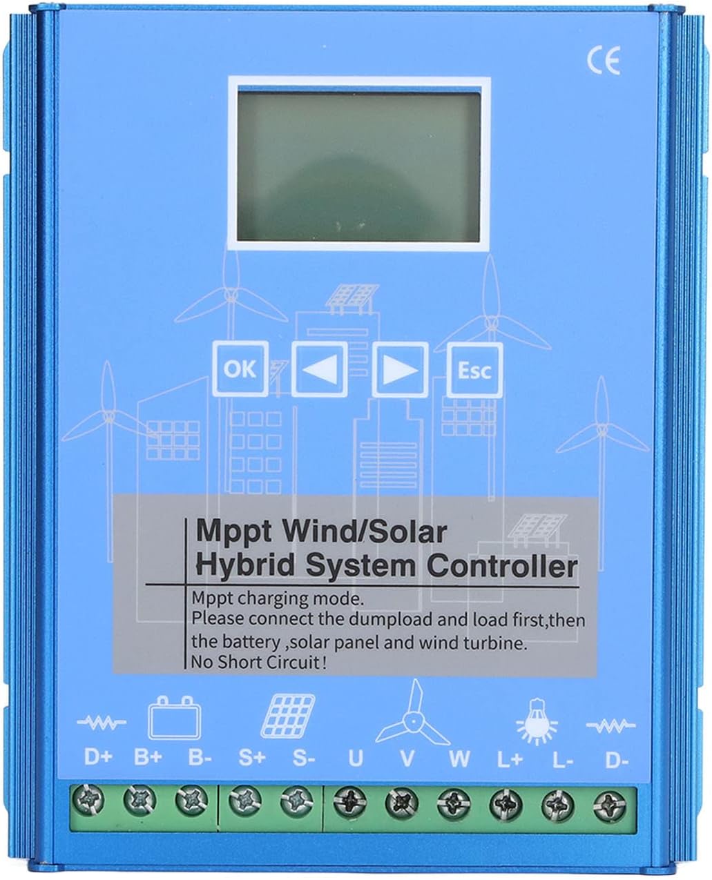 Hybrid Controller, MPPT PWM Charge Regulator, Wind Solar Charging Controller 800W Wind 600W Solar, 12V 24V Controller with Unloading Resistor