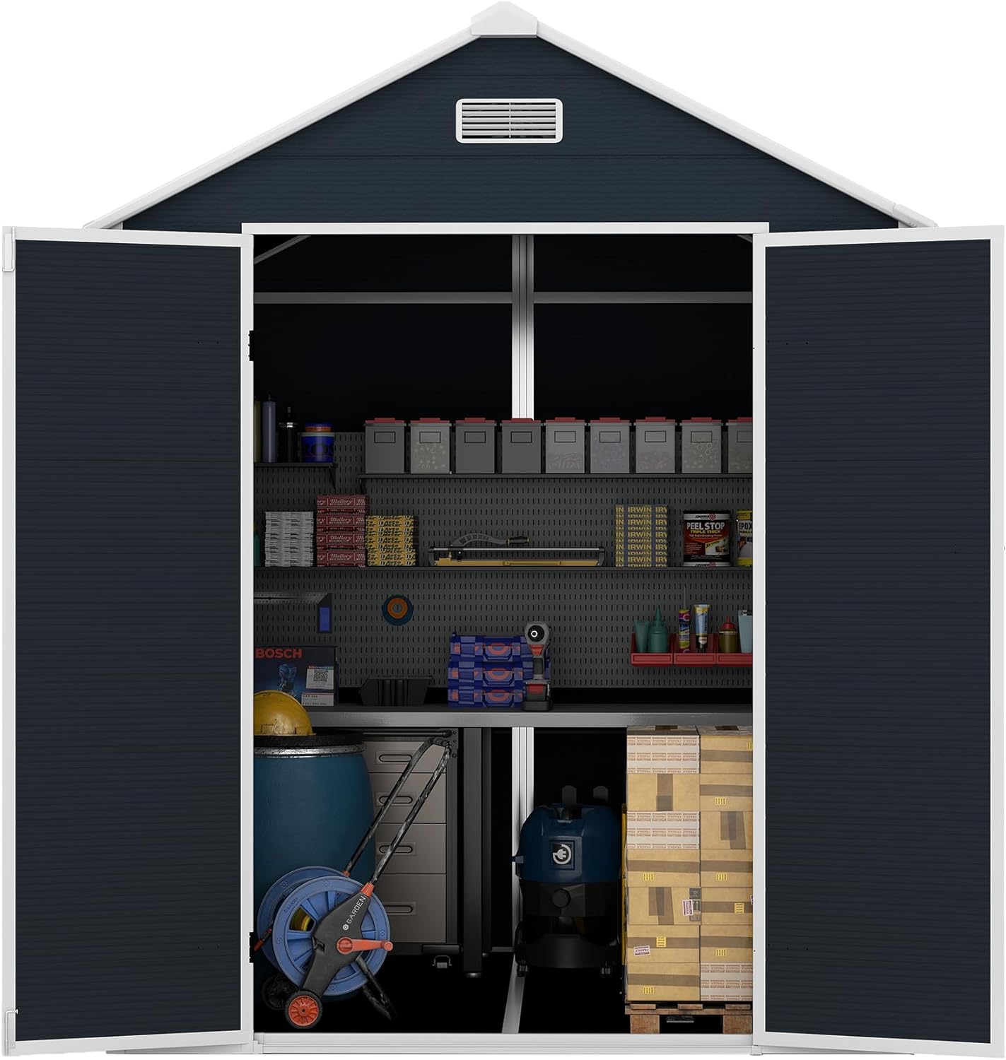 8x8ft Outdoor Storage Shed Waterproof, Metal Garden Tool Bike Sheds Kit, Lean to Shed, Backyard Storage Building Cabinet with Lockable Door,Dark Gray 6 * 6ft