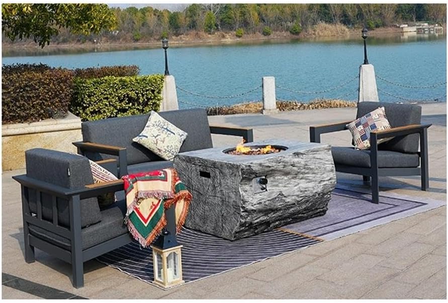 Direct Wicker Gray Aluminum 4-Person Outdoor Seating Group with Firepit and Cushions