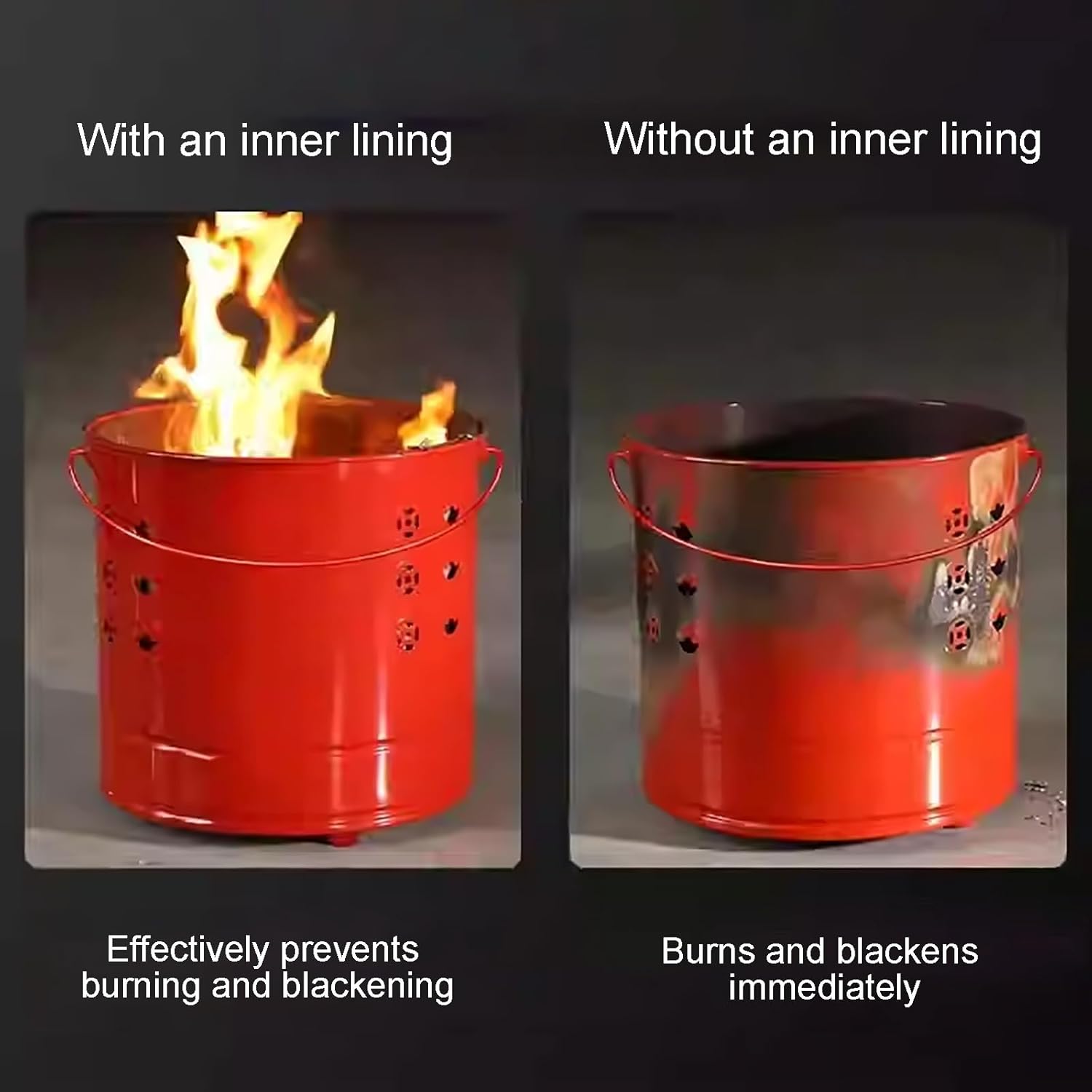 Paper Burning Bin, Stainless Steel Outdoor Smokeless Burn Barre, Carry Handle Attached, Yard Waste Incinerator Fire Pit Bin for Outside(52cm)