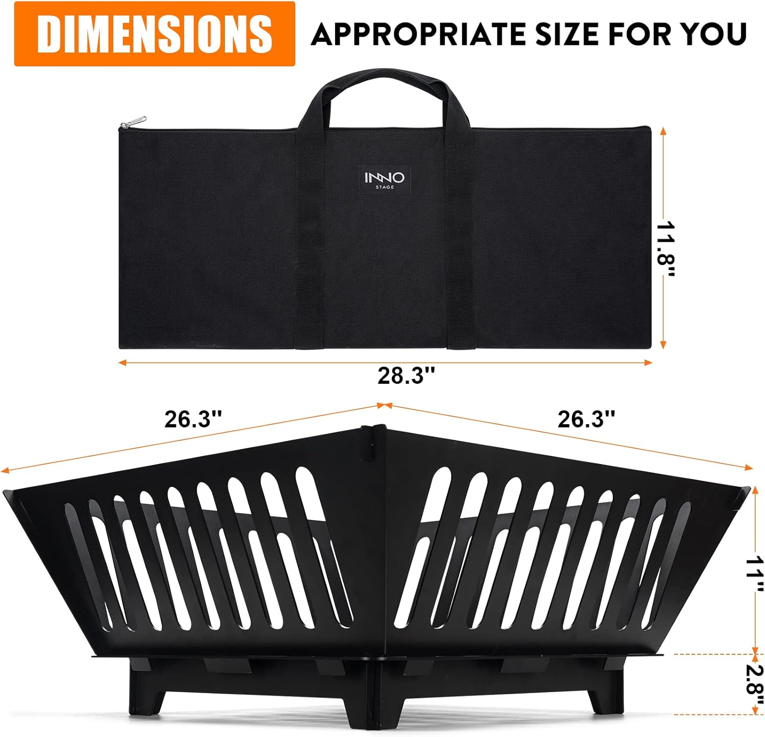 Fire Pit 25 Inch Outdoor Outside Wood Burning Portable Firepit Log Stove Fireplace for BBQ Camping Campfire Bonfire Backyard Garden Picnic Patio with Carrying Bag