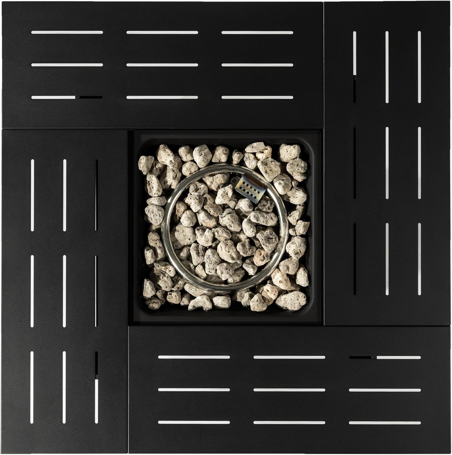 34 Inch Propane Fire Pit Table with Lid, 50,000 BTU Outdoor Steel Fire Pit for Patio, Rectangular Gas Fire Pit Table with Lava Rocks, Black Finish for Garden Backyard Use, Not Included Propane & Cover