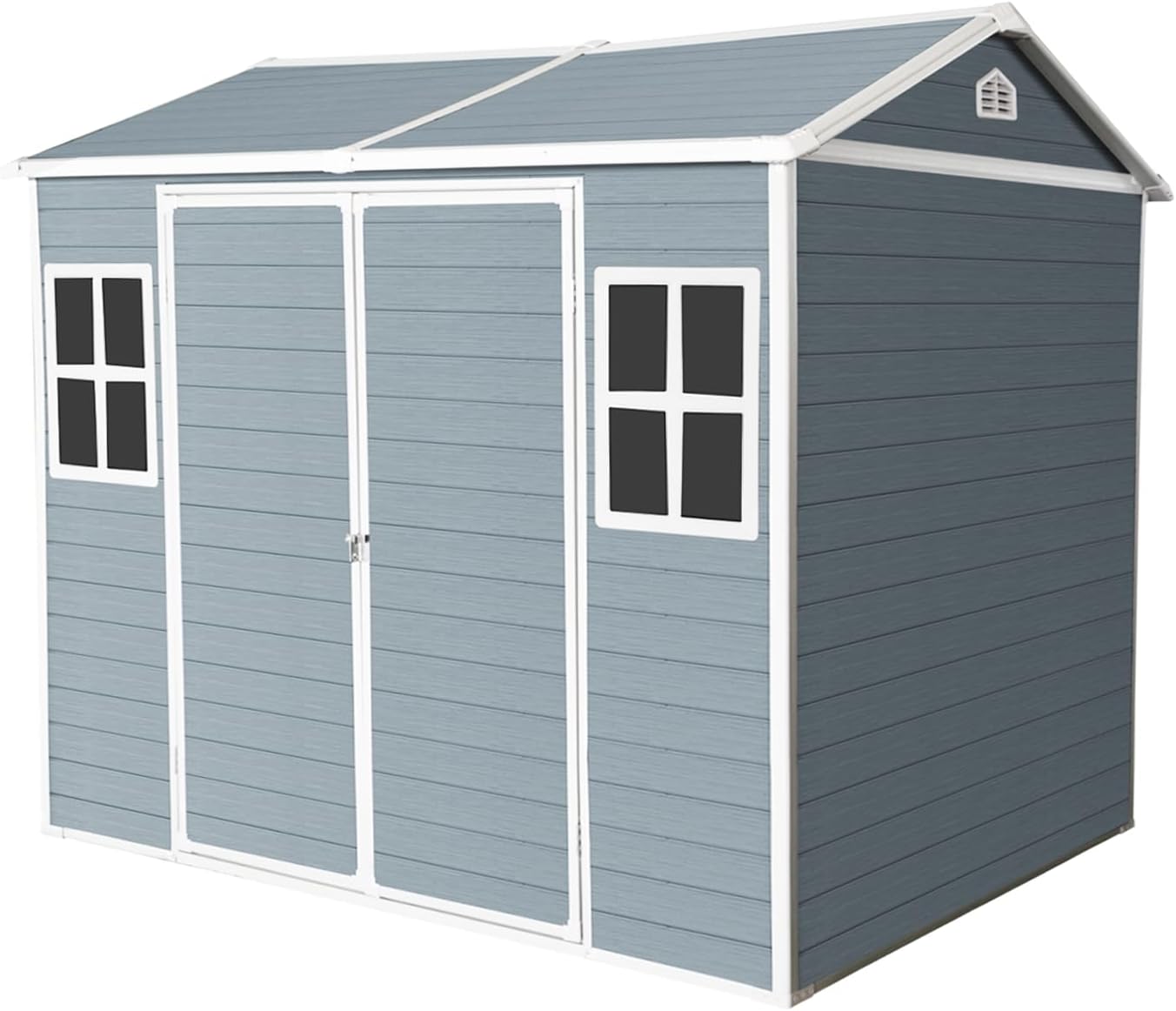 8 x 6 FT Outdoor Storage Shed, Resin Garden Shed with Double Doors, Floor & Windows, Tool Shed Tiny House Vertical Outside Storage Building for Backyard, Grey