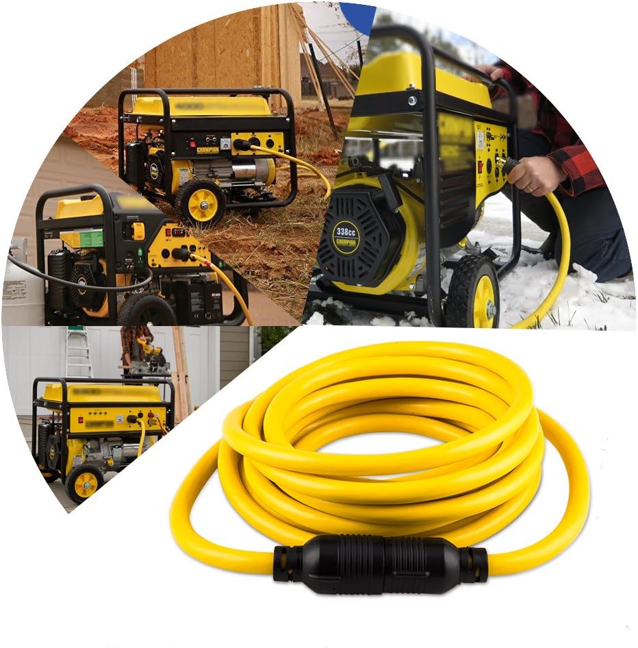 50FT Heavy Duty 3 Prong Generator Locking Power Cord NEMA L5-30P/L5-30R,10 Gauge SJTW Cable, 125V 30Amp Yellow Generator Lock Extension Cord with UL Listed…