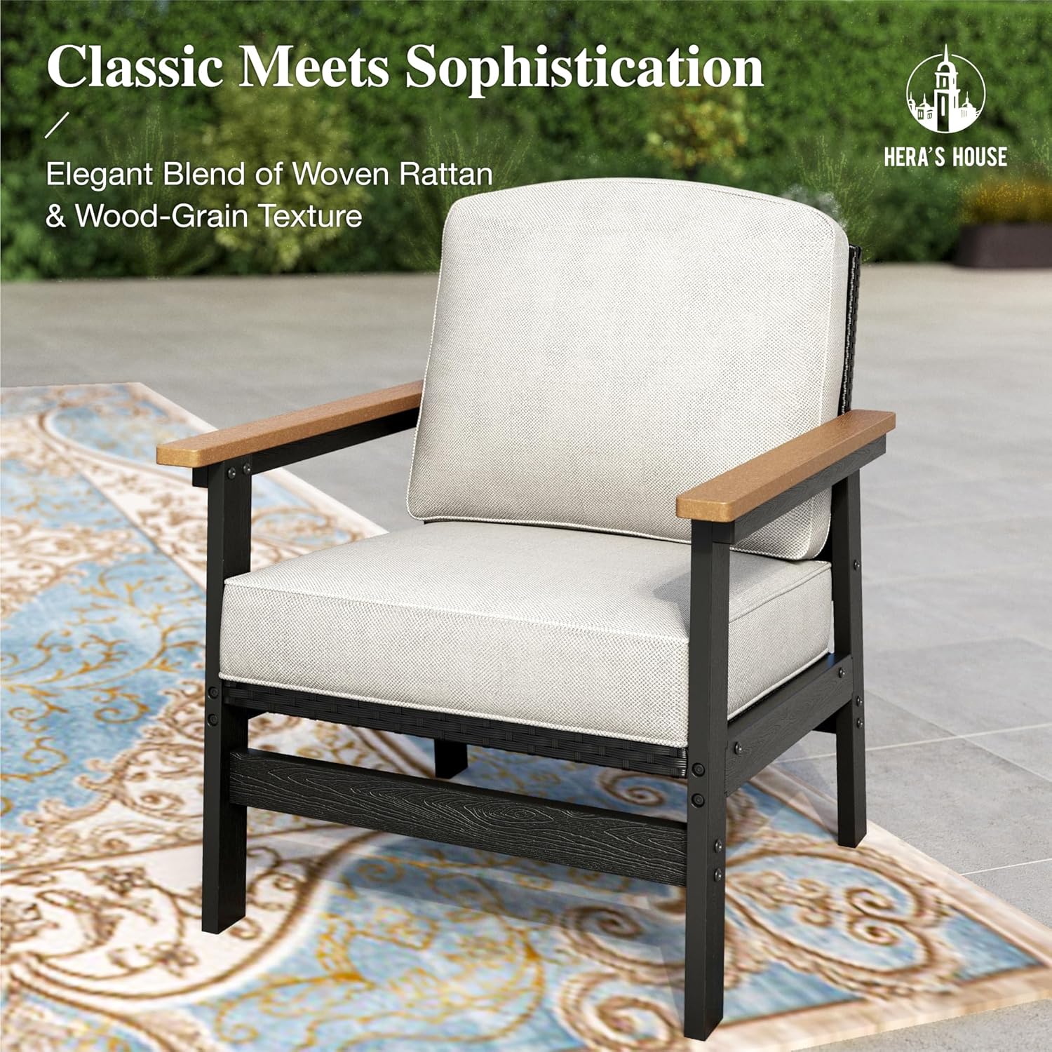 HERA'S HOUSE HDPE Patio Furniture Set, 4-Piece Outdoor Wicker Conversation Couch Set with 57