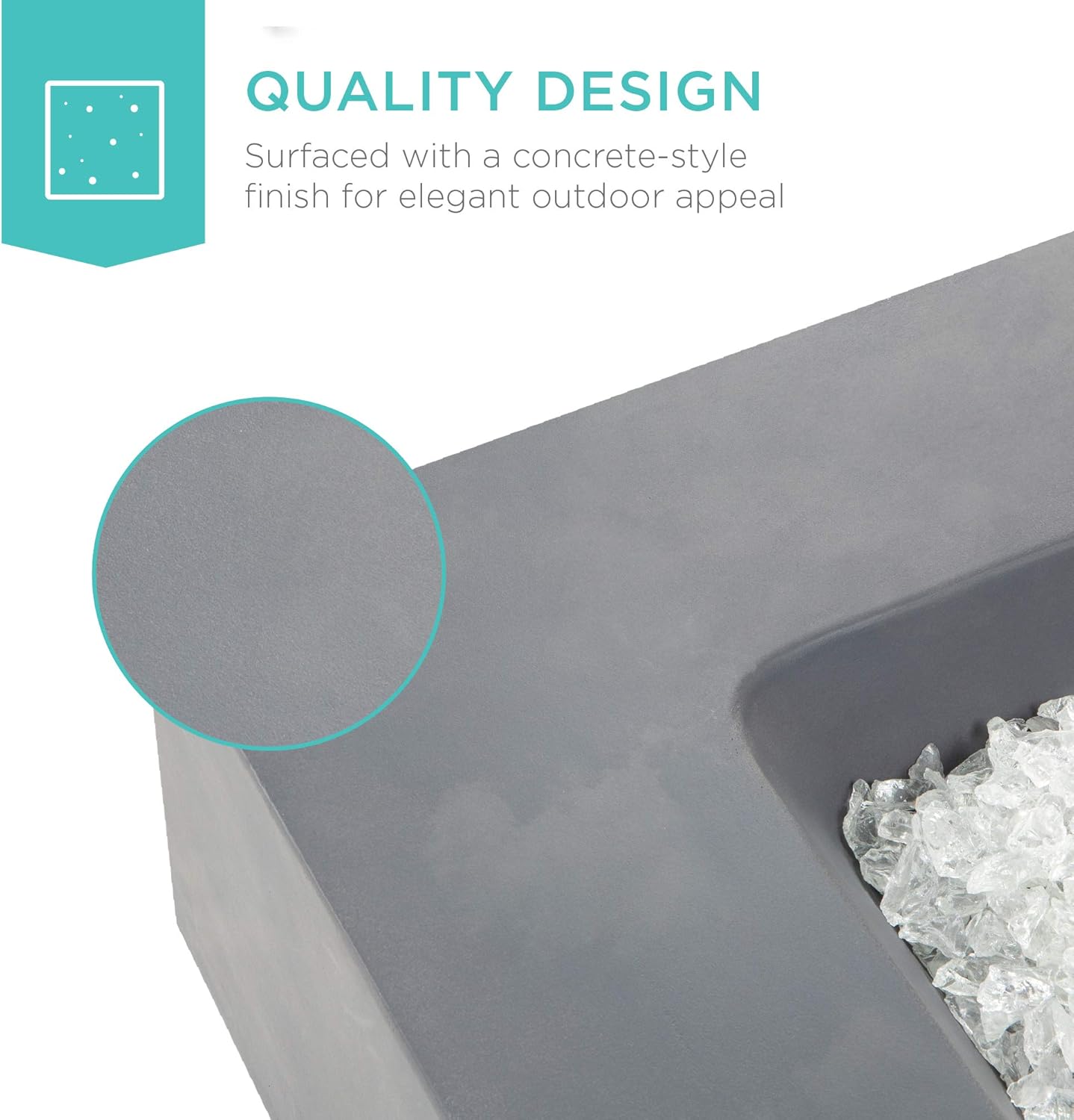 Best Choice Products 35x35-inch 40,000 BTU Square Propane Fire Pit Table for Backyard, Poolside w/Gas Tank Storage Side Table, Weather-Resistant Pit Cover, Glass Rocks - Distressed Gray