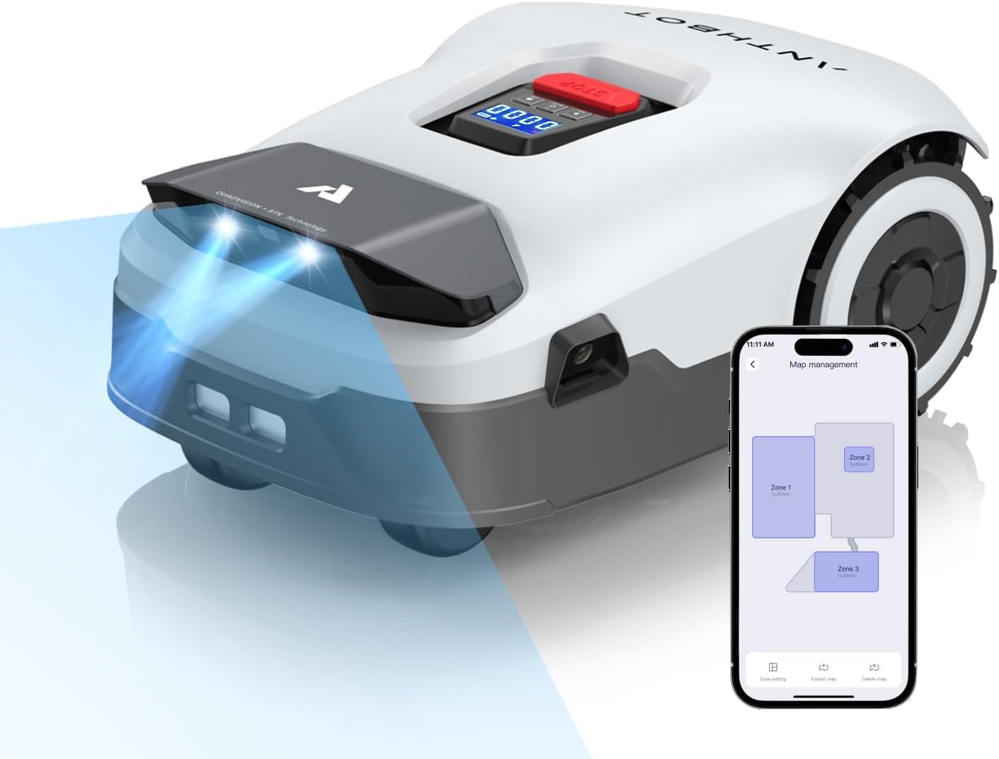 ANTHBOT Genie3000 Robot Lawn Mower - NO Wire, Full Band RTK+4-Eye Vision Robotic Lawnmower for 3/4 Acre, Auto Mapping, Multi-Zone Management, Accurate Obstacle Avoidance, Intelligent Path Planning