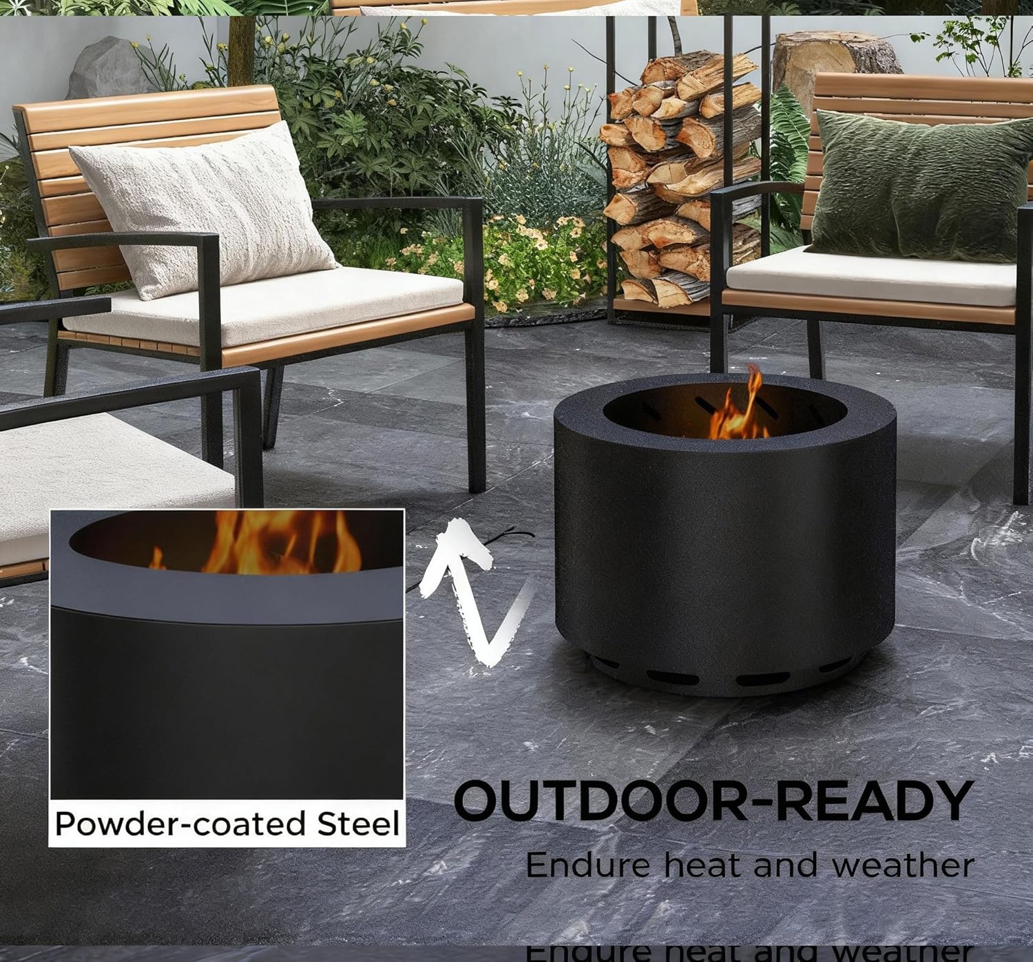 Smokeless Fire Pit with Poker, 19 Inch Portable Wood Burning Firepit for Outdoor Use, Stainless Steel Camping Stove for Backyard Patio and Picnic Gatherings, Patio Stove for Garden BBQ & Bonfire