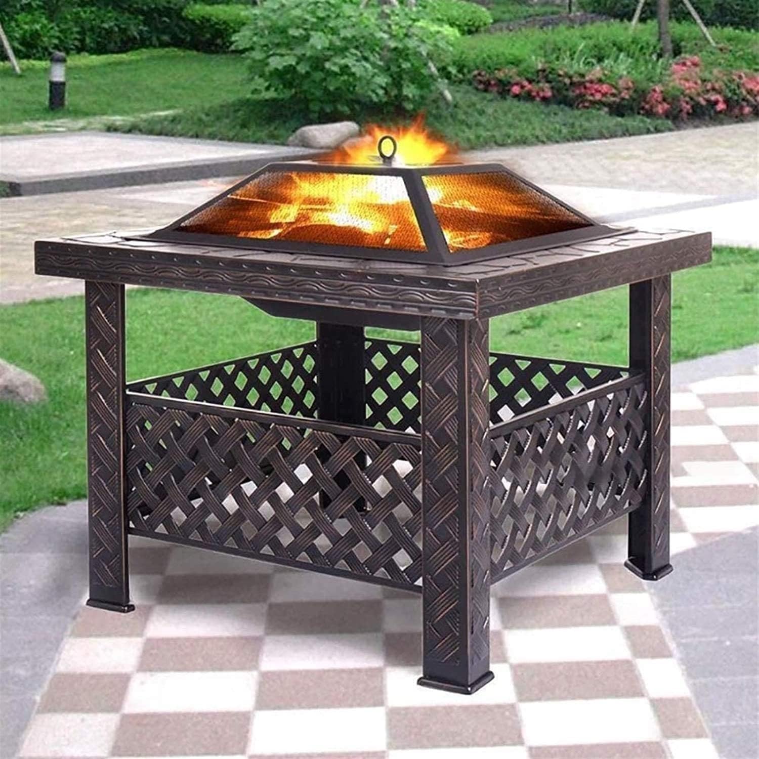 Outdoor Fire Pit, Metal Fire Bowl Fireplace Backyard Patio Garden Stove with Spark Screen and Safety Poker, Fire Pits for Outside, Bonfire, Party, BBQ, Patio & Garden, Black