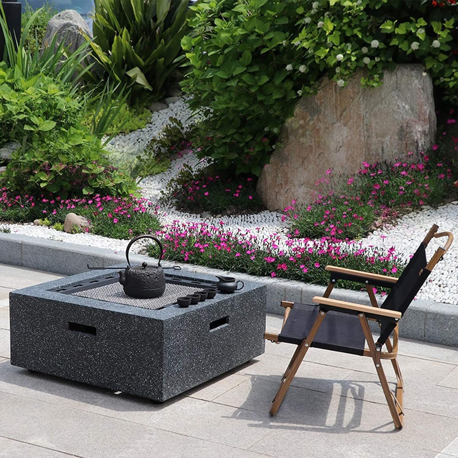 Outdoor Fire Pit Garden Terrace BBQ Leisure Table, Outdoor Wood Burning Fire Bowl, Outdoor Heating Fireplace, 71cm