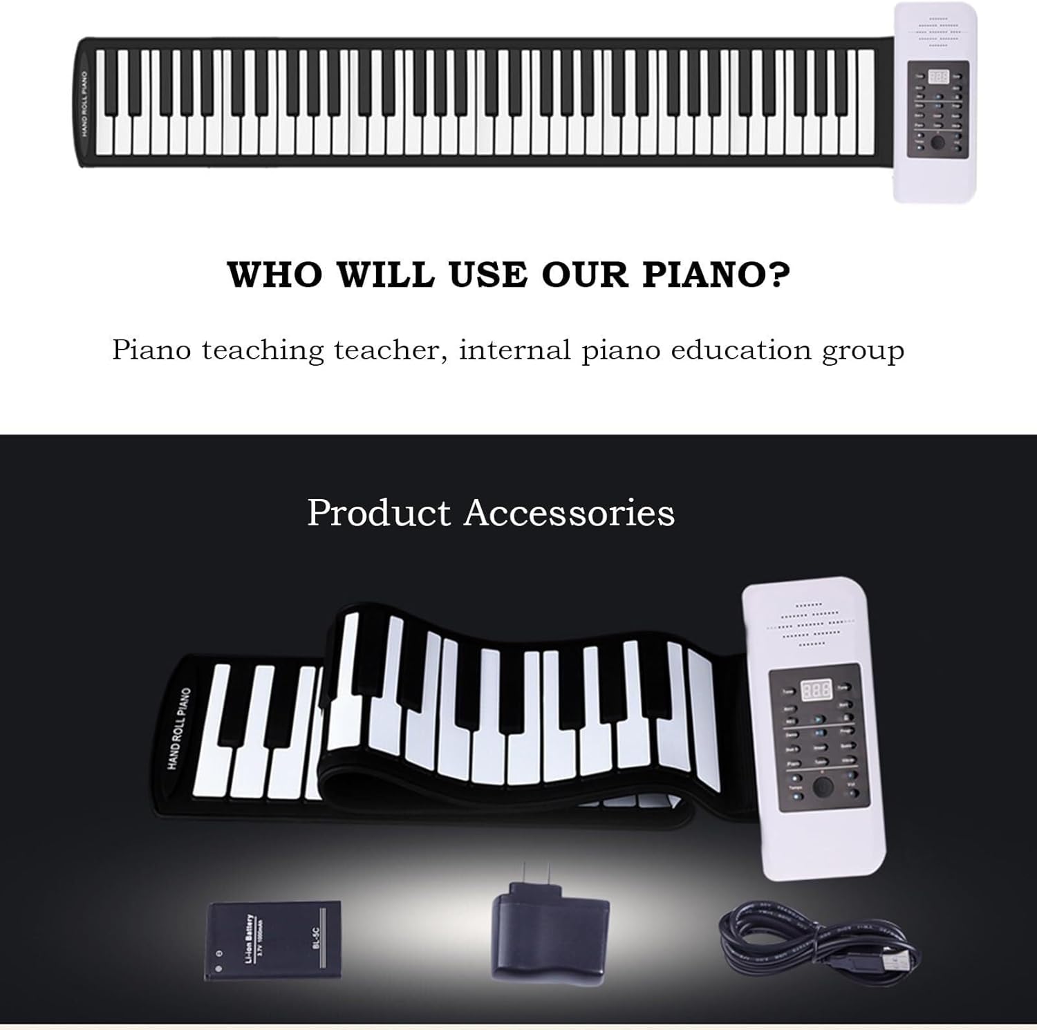 Portable 88-Key Roll Up Piano, Silicone Keyboard, Built-in Speaker, MIDI Support, USB Rechargeable, for Beginners and Travel