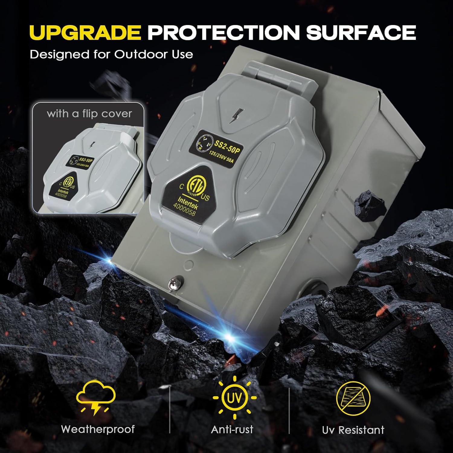 50 Amp Generator Power Inlet Box, NEMA SS2-50P Power Inlet Box for 3 Prong Generator Cord, 125/250 Volt, 12500 Watts, Weatherproof, Outdoor Use, ETL Listed, Light Green