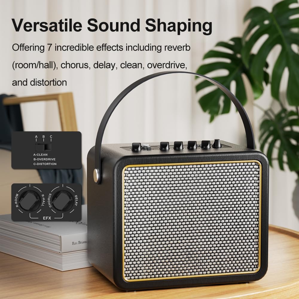 10W Electric Guitar Amp Portable and Rechargeable Guitar Amplifier with 7 Effects for Daily Practice Black