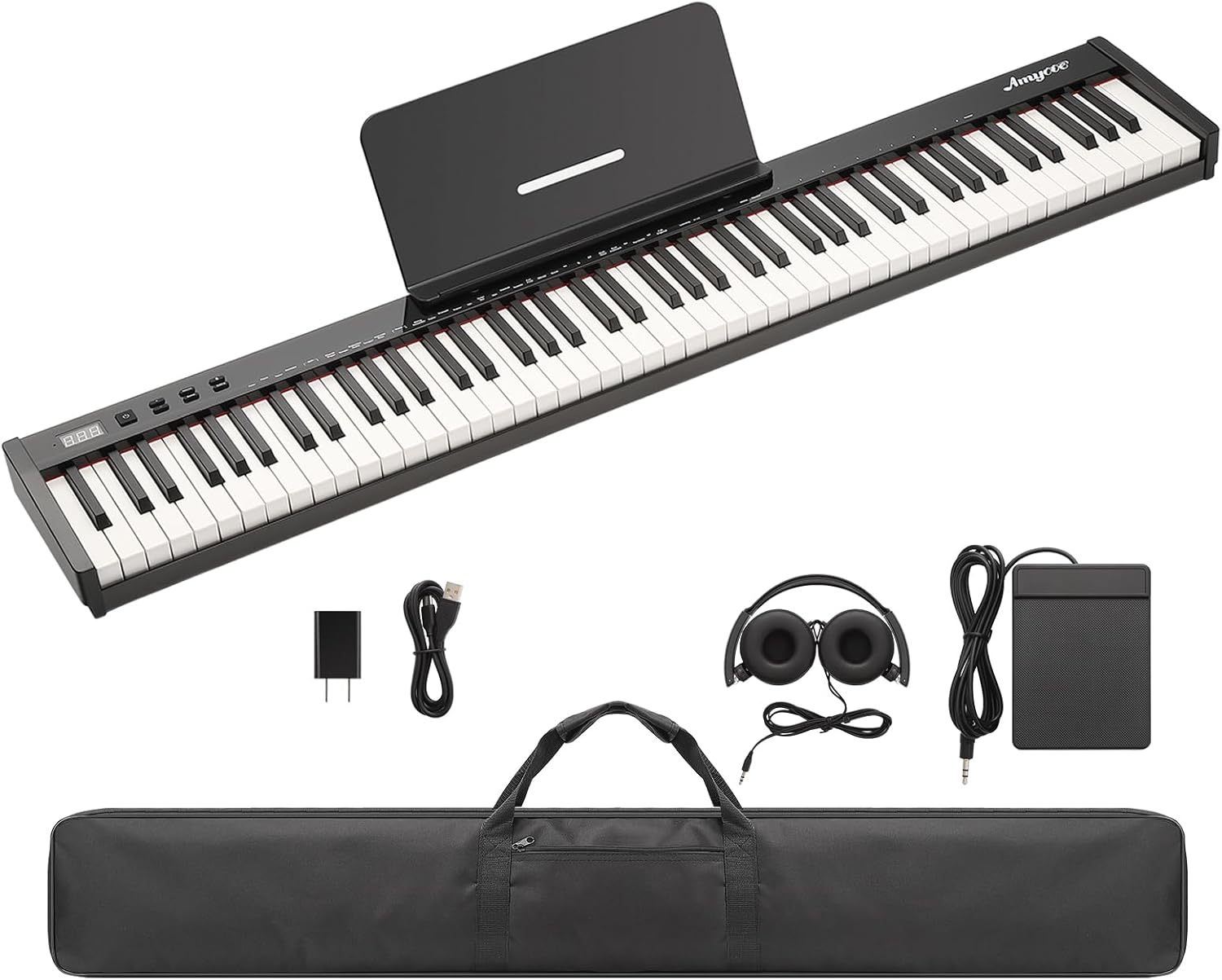GarveeLife 88 Key Keyboard Piano, Full-Size Electric Keyboard Piano for Beginners, Portable Electric Piano with Sustain Pedal, Headphones, Handbag, Bluetooth, USB MIDI