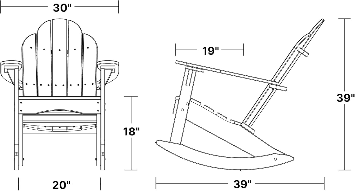 Wildridge Classic Adirondack Rocking Chair, Cherrywood - Outdoor Weather Resistant HDPE Rocking Chair for Patio, Deck, Fire Pit
