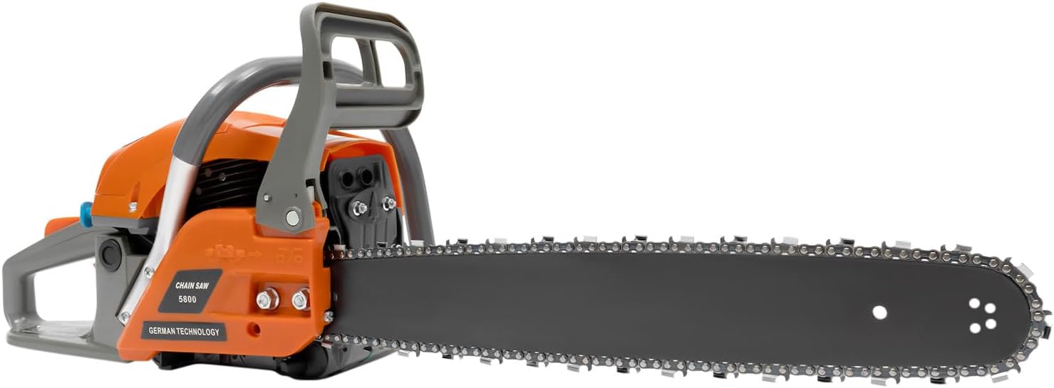 58CC 20Inchs Gas Powered Chainsaw,10000RPM 2-Stroke Engine Single Cylinder Air-Cooled Gas Power Chain Saw with Double Protection Switch,Self-reset Pull Start Power Chain Saws with 18.6oz Fuel Tank