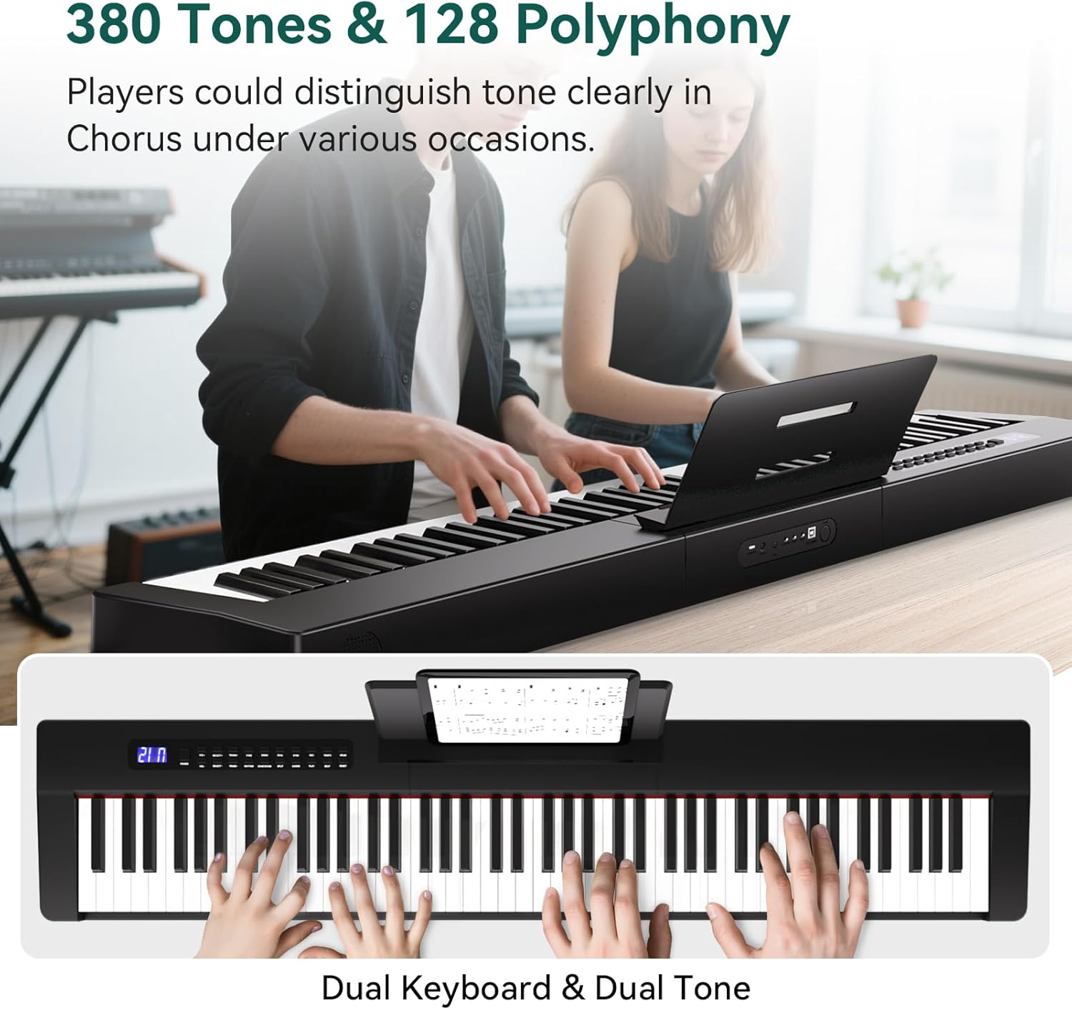 Rosen P21 Semi-Weighted Keyboard 88 Keys Beginner Digital Piano, Portable Electric Piano with Sustain Pedal and Power Supply,Black