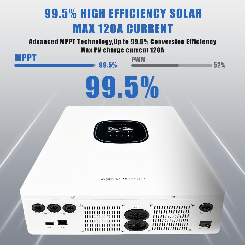 Yinleader Hybrid Solar Inverter 6500 watt, 48V Pure sine Wave Hybrid Inverter to 240V Inverter and 120A MPPT Solar Inverter Charger for Off-Grid System
