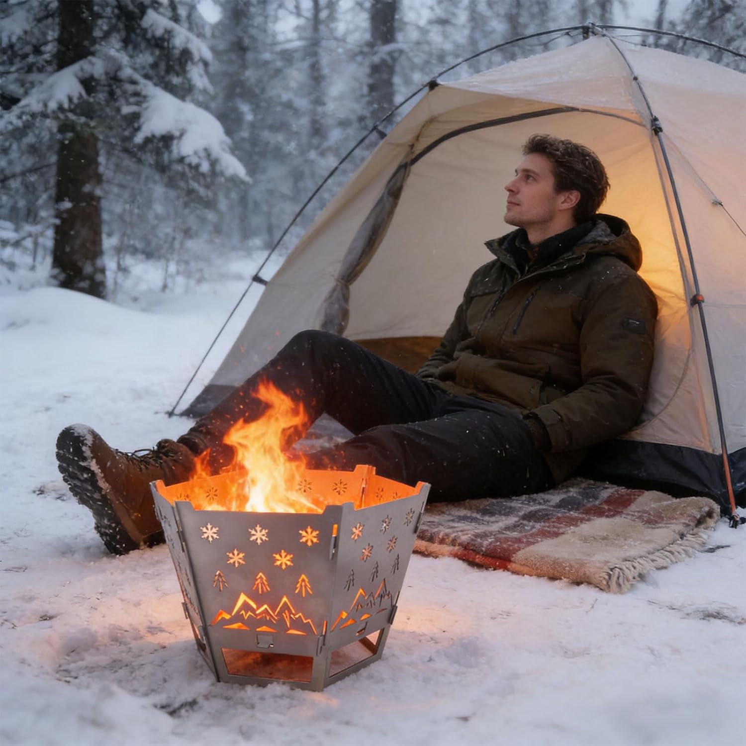 Pit for Camping-37.8 Inch Firepit for Patio Outside,Wood Burning Outdoor Indoor BBQ Picnic,Foldable Iron Pits for Backpacking Outdoor Detachable Flame Pit Stove